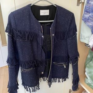 Sandro blue fringed blazer / jacket size 38, excellent condition